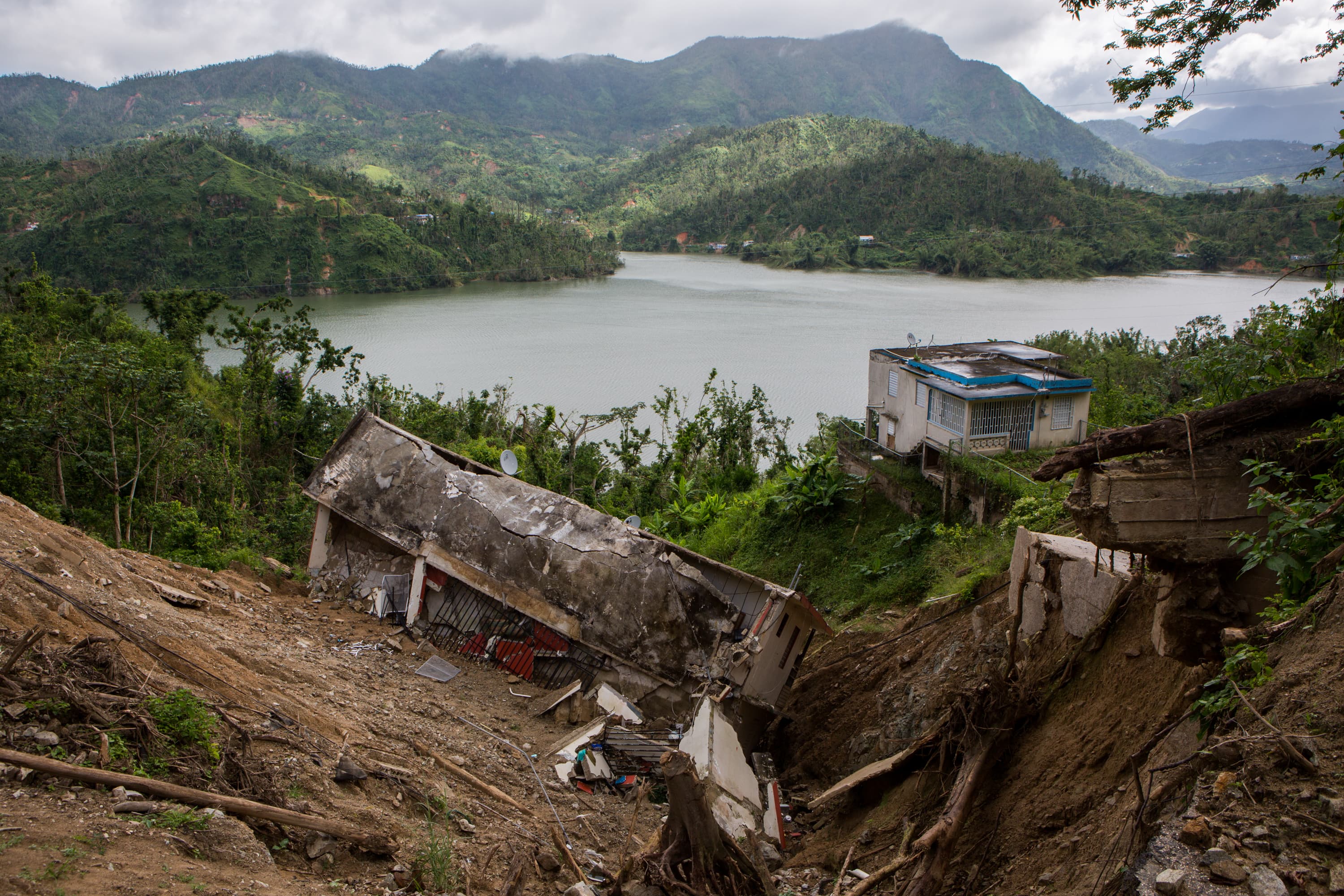 A home destroyed by a landslide during Hurricane Maria in Utuado, Puerto Rico